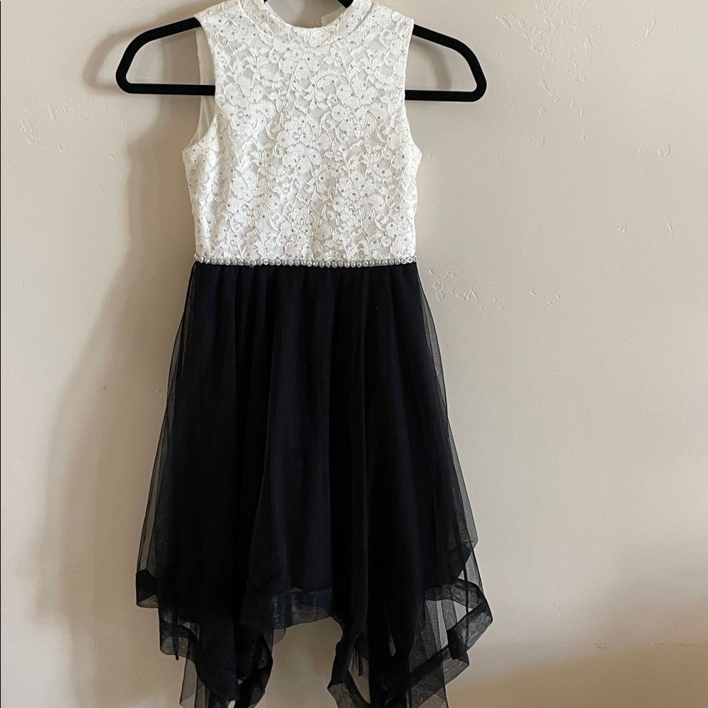 Girls' Lace Bodice High-Low Formal Dress - White & Black